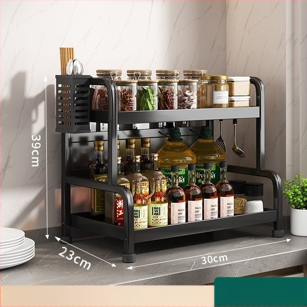 Raft pentru condimente cu suport pentru bețișoare și cuțite, pentru blat, din oțel carbon, cu mai multe niveluri, design fără găuri, stil modern minimalist