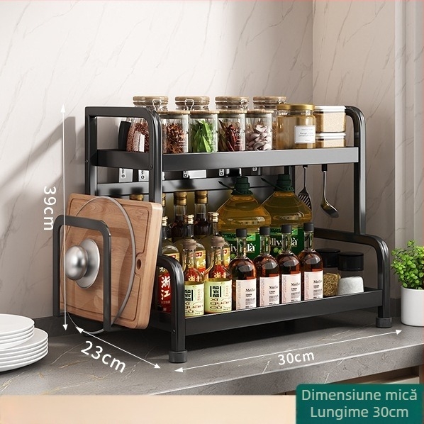 Raft pentru condimente cu suport pentru bețișoare și cuțite, pentru blat, din oțel carbon, cu mai multe niveluri, design fără găuri, stil modern minimalist