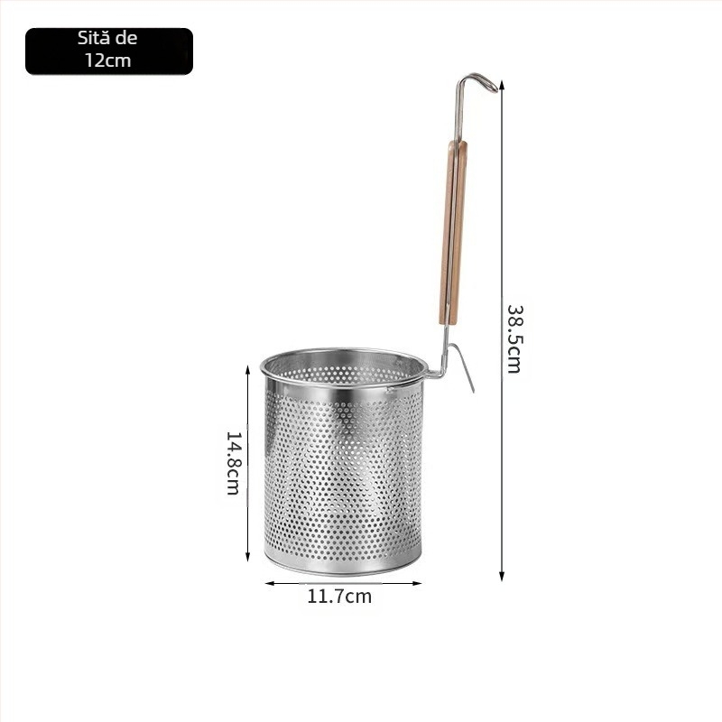 Coș de prăjit din oțel inoxidabil și strecurătoare pentru tăiței – Antiderapant, Protecție împotriva arsurilor, Stil modern minimalist