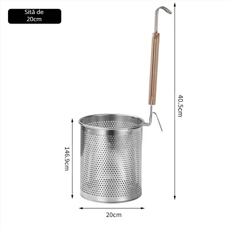 Coș de prăjit din oțel inoxidabil și strecurătoare pentru tăiței – Antiderapant, Protecție împotriva arsurilor, Stil modern minimalist