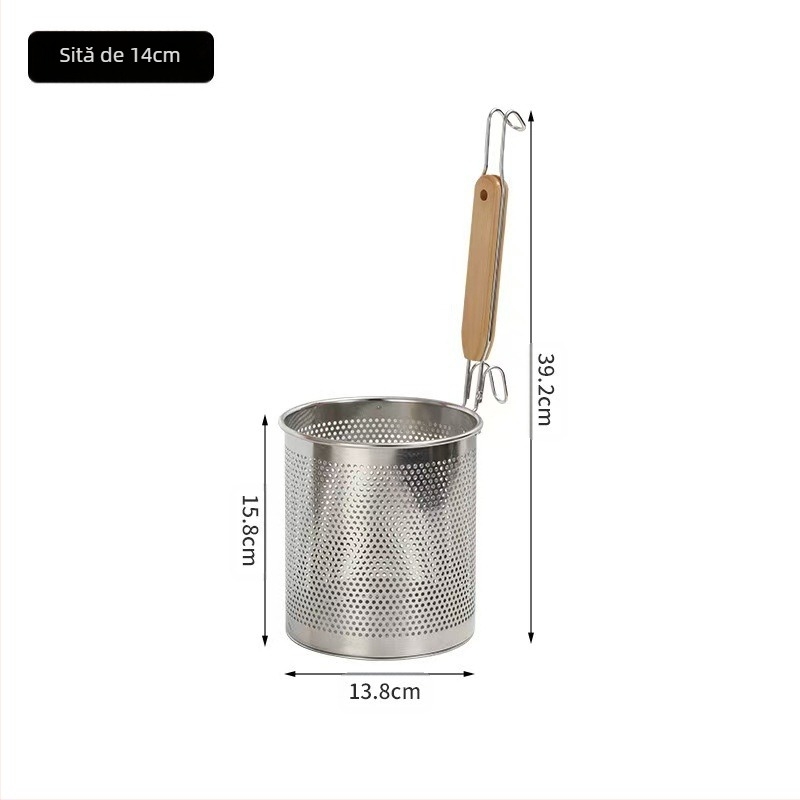 Coș de prăjit din oțel inoxidabil și strecurătoare pentru tăiței – Antiderapant, Protecție împotriva arsurilor, Stil modern minimalist