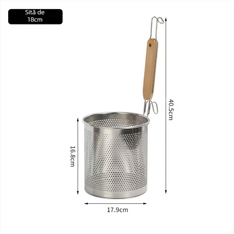 Coș de prăjit din oțel inoxidabil și strecurătoare pentru tăiței – Antiderapant, Protecție împotriva arsurilor, Stil modern minimalist