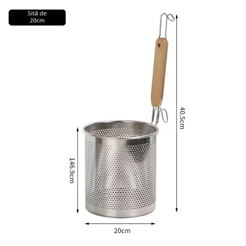 Coș de prăjit din oțel inoxidabil și strecurătoare pentru tăiței – Antiderapant, Protecție împotriva arsurilor, Stil modern minimalist