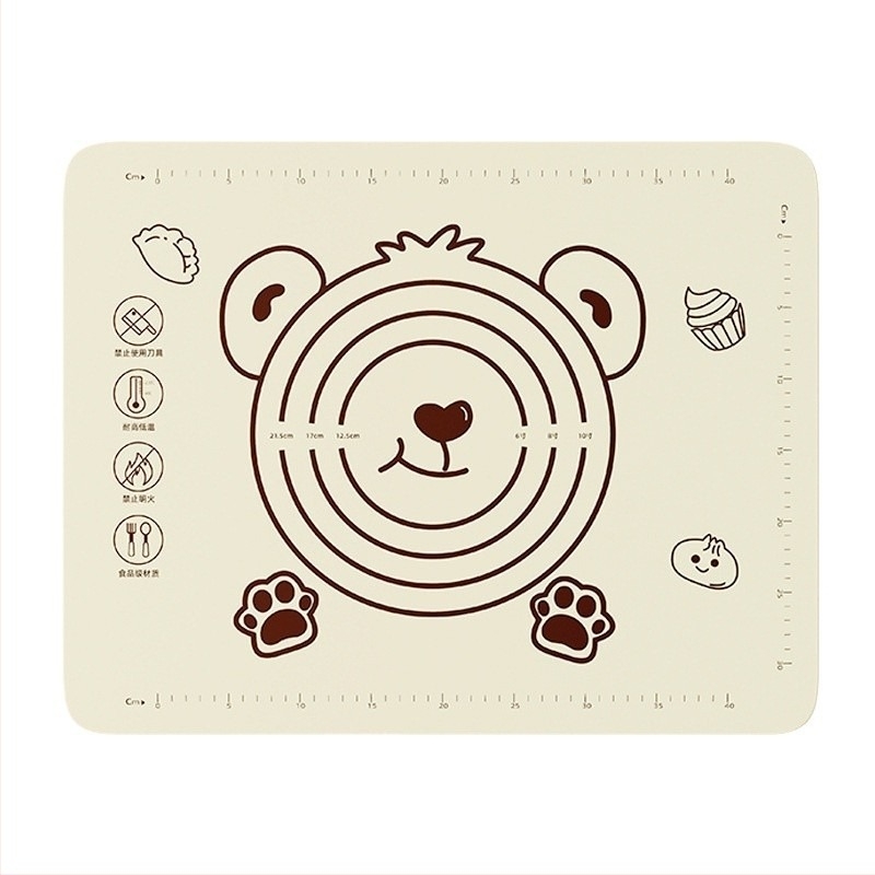 Covoraș de silicon pentru frământat cu model urs, gros, de calitate alimentară, pentru întinderea aluatului în bucătărie