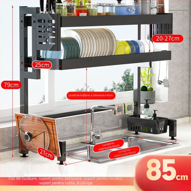 Raft pasiv multi-strat pentru chiuveta bucătărie – depozitare vase împotriva prafului, Ferroalloy, Yingxinyi, seria Draining storage rack, Primăvara 2022