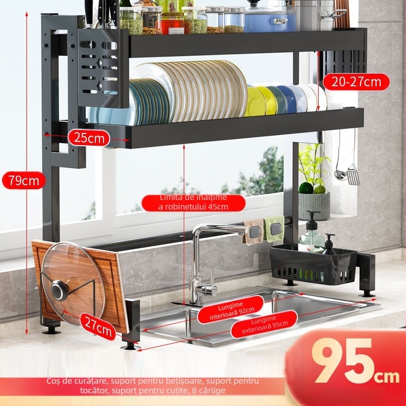 Raft pasiv multi-strat pentru chiuveta bucătărie – depozitare vase împotriva prafului, Ferroalloy, Yingxinyi, seria Draining storage rack, Primăvara 2022