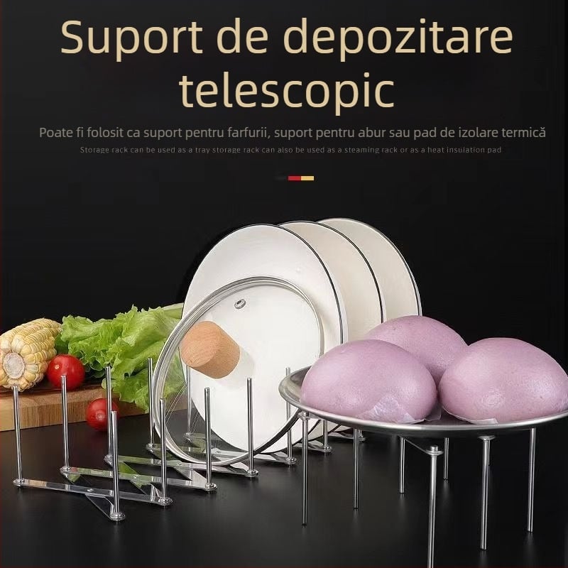 Raft pentru vase din oțel inoxidabil, reglabil telescopic, pliabil, multifuncțional pentru bucătărie