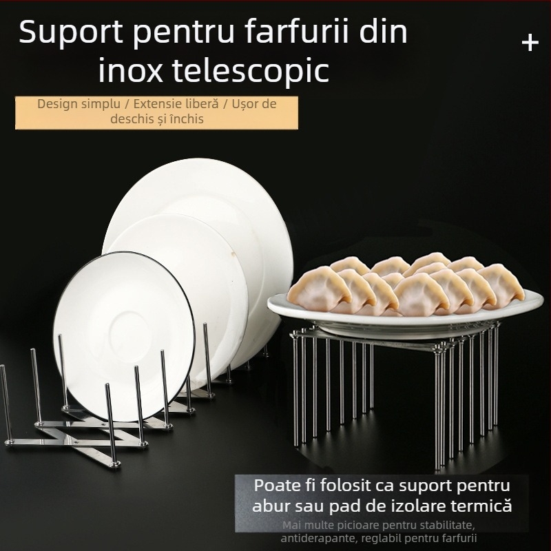 Raft pentru vase din oțel inoxidabil, reglabil telescopic, pliabil, multifuncțional pentru bucătărie