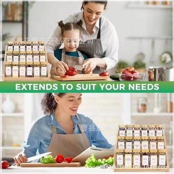 Raft pentru condimente din bambus și lemn, organizator de birou cu borcane din sticlă, un singur nivel, multifuncțional