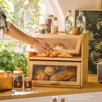 Cutie de pâine din lemn, design creativ, protecție împotriva prafului, brand Hong Ao, imprimare logo disponibilă și personalizare