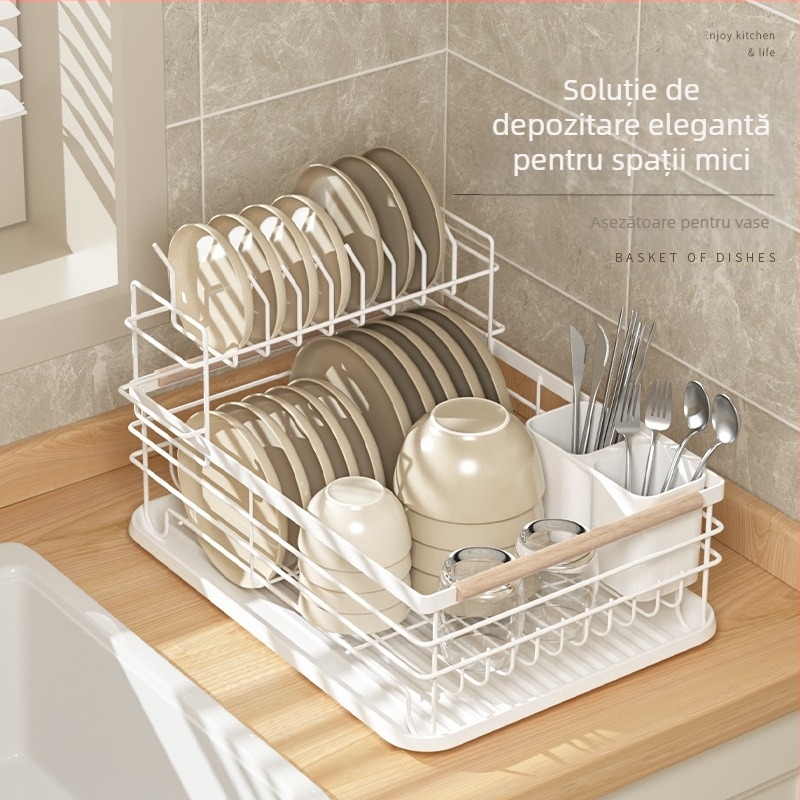 Raft de scurgere pentru vase, bucătărie – sârmă de fier, stil modern minimalist, depozitare la chiuvetă
