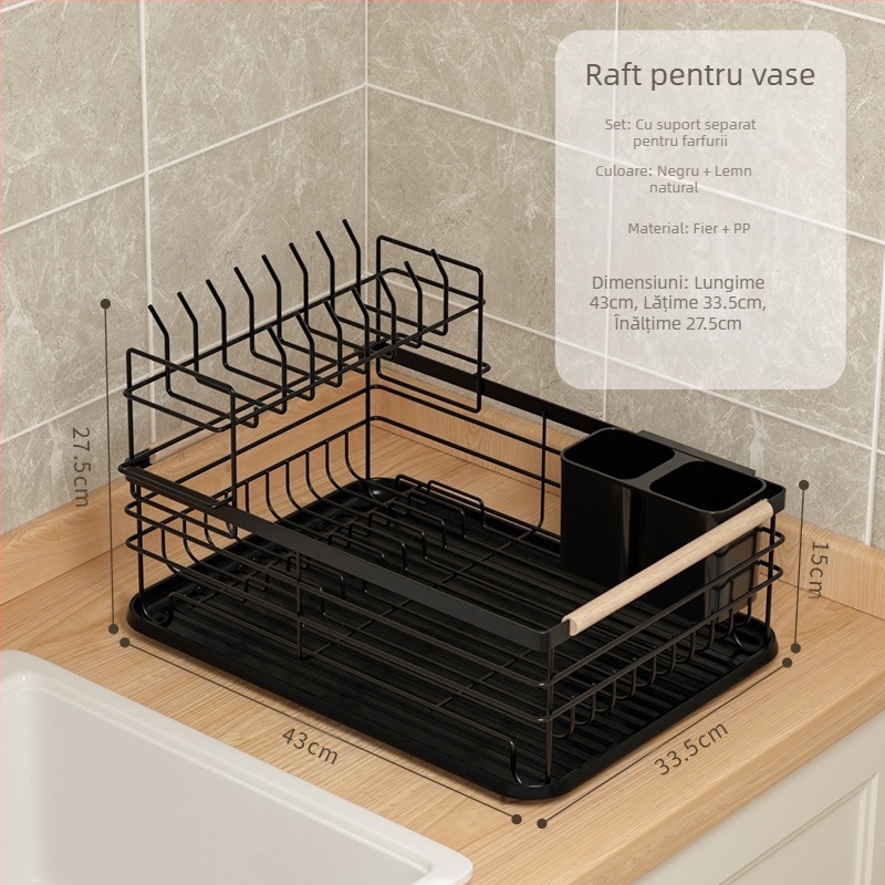 Raft de scurgere pentru vase, bucătărie – sârmă de fier, stil modern minimalist, depozitare la chiuvetă