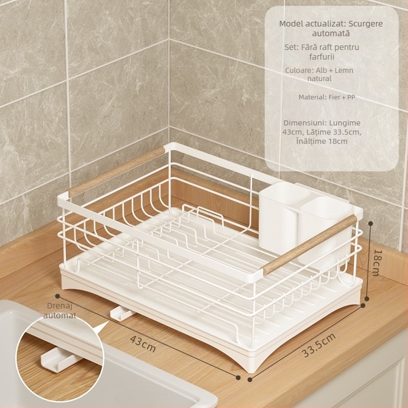 Raft de scurgere pentru vase, bucătărie – sârmă de fier, stil modern minimalist, depozitare la chiuvetă