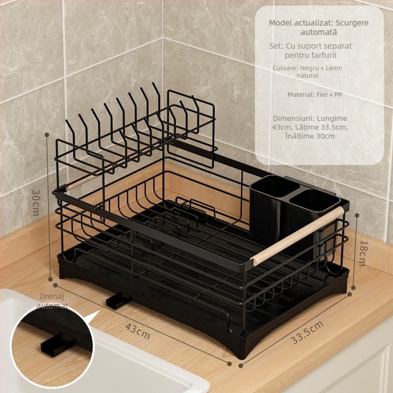 Raft de scurgere pentru vase, bucătărie – sârmă de fier, stil modern minimalist, depozitare la chiuvetă
