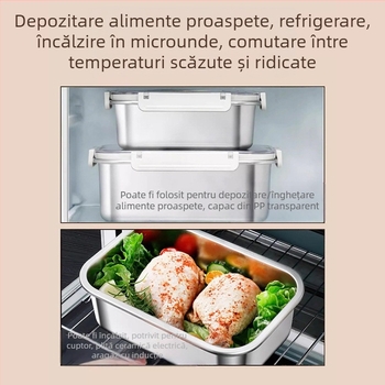 Cutie dreptunghiulară pentru prânz din oțel inoxidabil 316, de calitate alimentară, sigilată cu capac, portabilă, 800–1000 ml