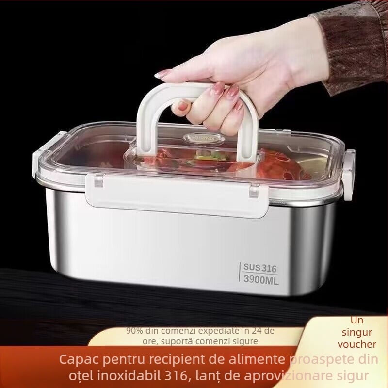 Cutie dreptunghiulară pentru prânz din oțel inoxidabil 316, de calitate alimentară, sigilată cu capac, portabilă, 800–1000 ml