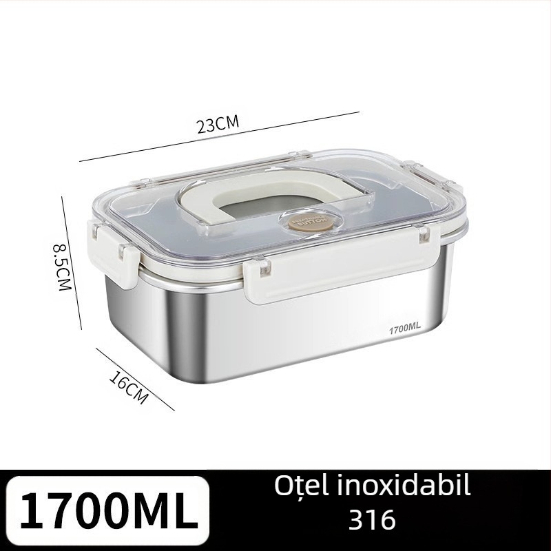 Cutie dreptunghiulară pentru prânz din oțel inoxidabil 316, de calitate alimentară, sigilată cu capac, portabilă, 800–1000 ml