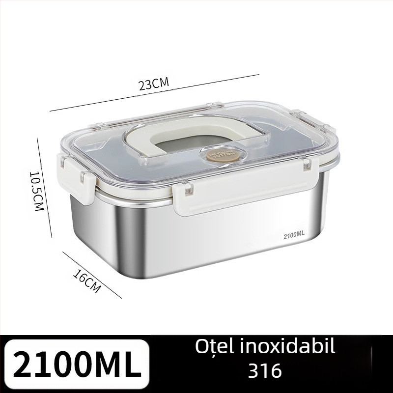 Cutie dreptunghiulară pentru prânz din oțel inoxidabil 316, de calitate alimentară, sigilată cu capac, portabilă, 800–1000 ml