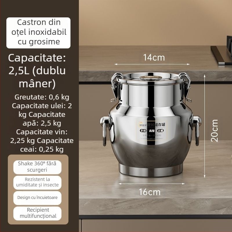Recipient din oțel inoxidabil sigilat, cu pereți groși, în stil coreean, capacitate 3,1–4 L