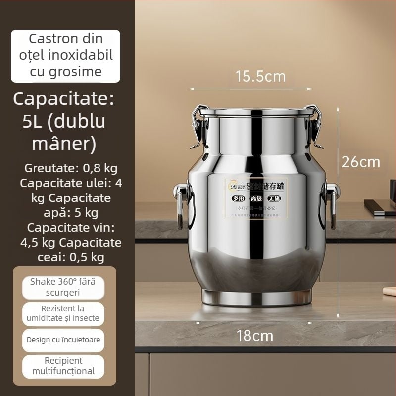 Recipient din oțel inoxidabil sigilat, cu pereți groși, în stil coreean, capacitate 3,1–4 L