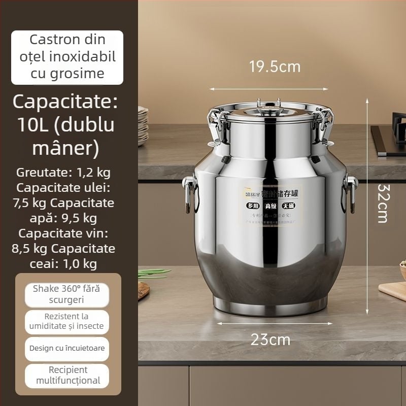 Recipient din oțel inoxidabil sigilat, cu pereți groși, în stil coreean, capacitate 3,1–4 L