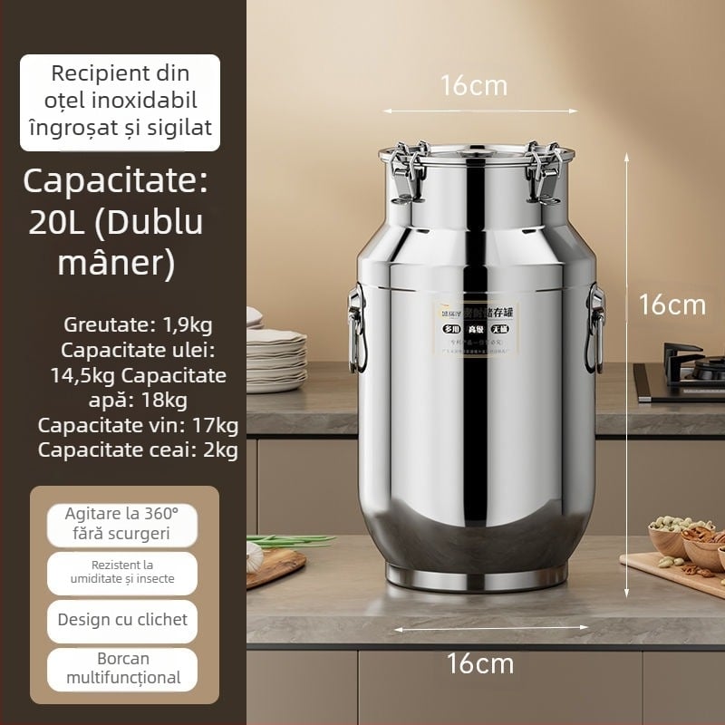 Recipient din oțel inoxidabil sigilat, cu pereți groși, în stil coreean, capacitate 3,1–4 L