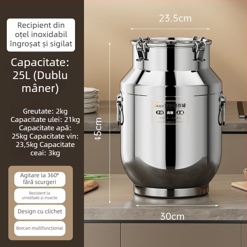 Recipient din oțel inoxidabil sigilat, cu pereți groși, în stil coreean, capacitate 3,1–4 L