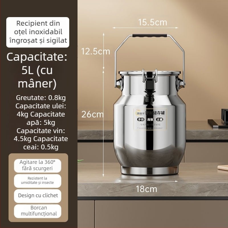 Recipient din oțel inoxidabil sigilat, cu pereți groși, în stil coreean, capacitate 3,1–4 L
