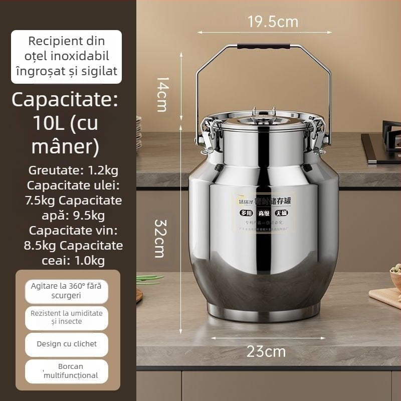 Recipient din oțel inoxidabil sigilat, cu pereți groși, în stil coreean, capacitate 3,1–4 L