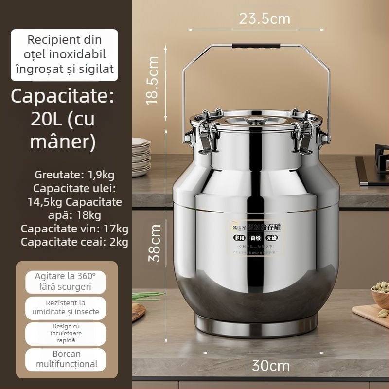 Recipient din oțel inoxidabil sigilat, cu pereți groși, în stil coreean, capacitate 3,1–4 L