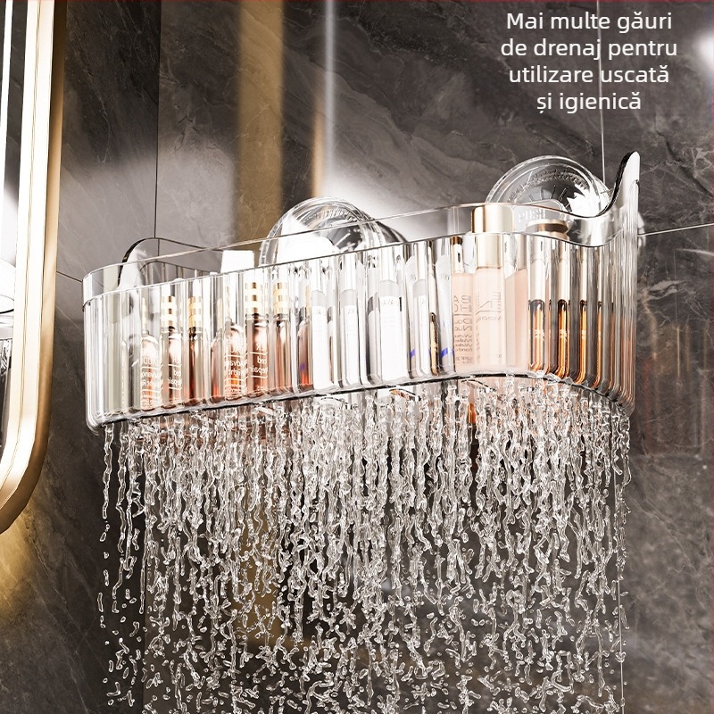 Independent Raft de baie cu ventuză, montaj pe perete fără găuri, capacitate mare, stil Light Luxury