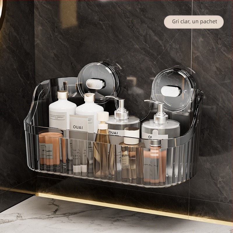 Independent Raft de baie cu ventuză, montaj pe perete fără găuri, capacitate mare, stil Light Luxury