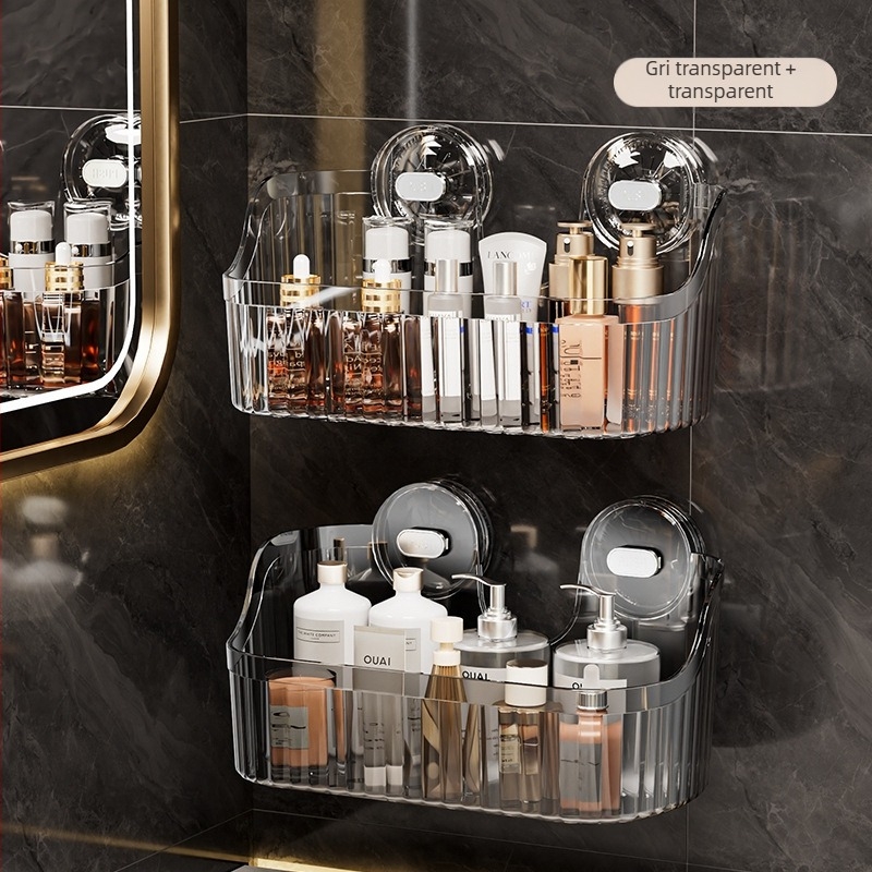 Independent Raft de baie cu ventuză, montaj pe perete fără găuri, capacitate mare, stil Light Luxury