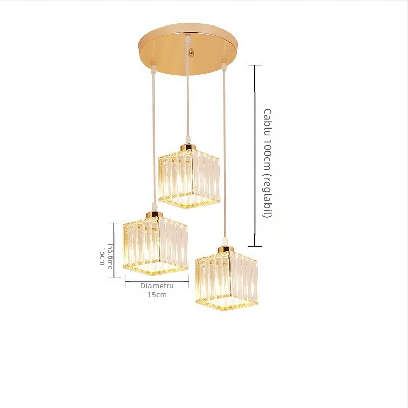 Lampă suspendată din cristal, cu mai multe capete, LED, înălțime reglabilă, abajur din fier, potrivită pentru hol și balcon, stil european, iluminare pentru 5–10 m²