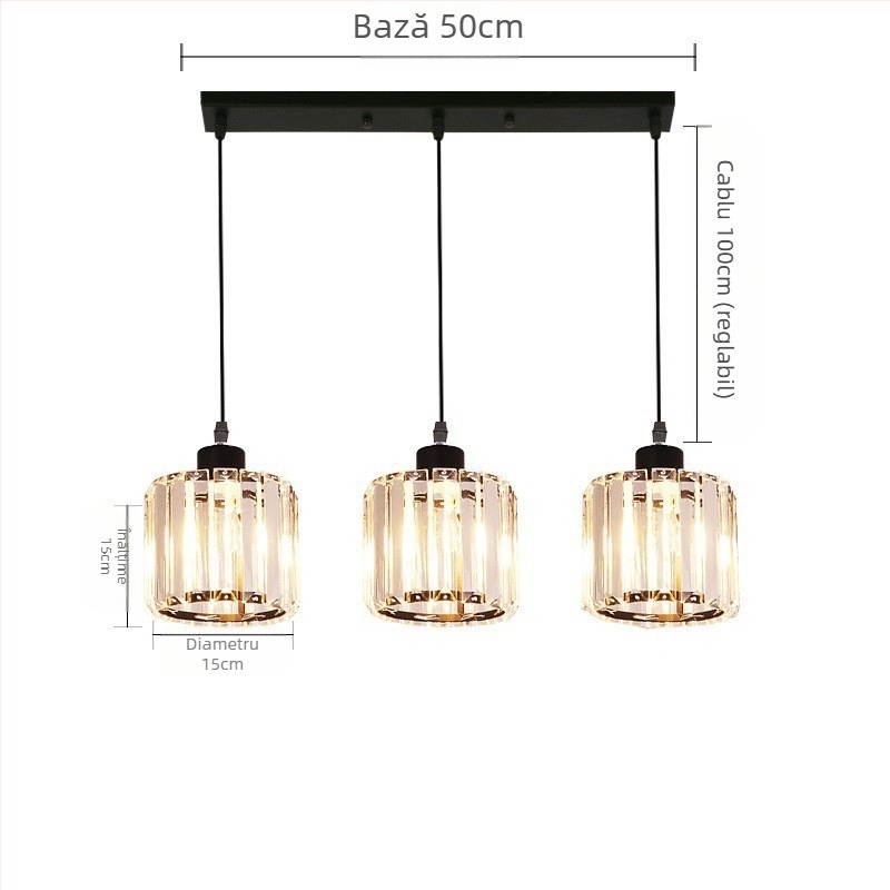 Lampă suspendată din cristal, cu mai multe capete, LED, înălțime reglabilă, abajur din fier, potrivită pentru hol și balcon, stil european, iluminare pentru 5–10 m²