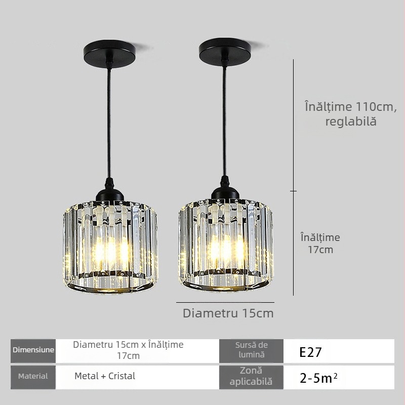 Lampă suspendată din cristal, cu mai multe capete, LED, înălțime reglabilă, abajur din fier, potrivită pentru hol și balcon, stil european, iluminare pentru 5–10 m²