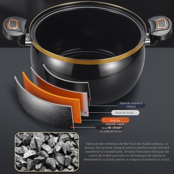 Oală de supă cu corp emailat ceramic, sistem de micro-presiune, capac din sticlă, suprafață antiaderentă, capacitate peste 5 L