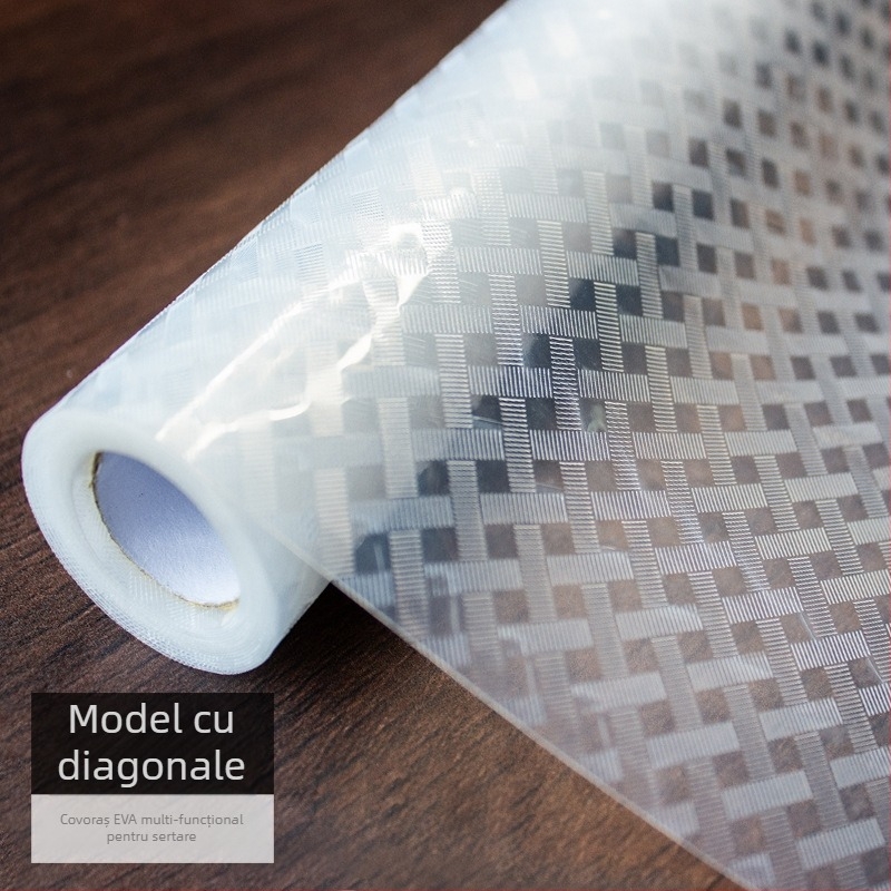 Hârtie-pătură pentru sertare de bucătărie, impermeabilă la umiditate, cu strat EVA rezistent la apă, pe bază PE (conținut EVA 99%), design modern minimalist