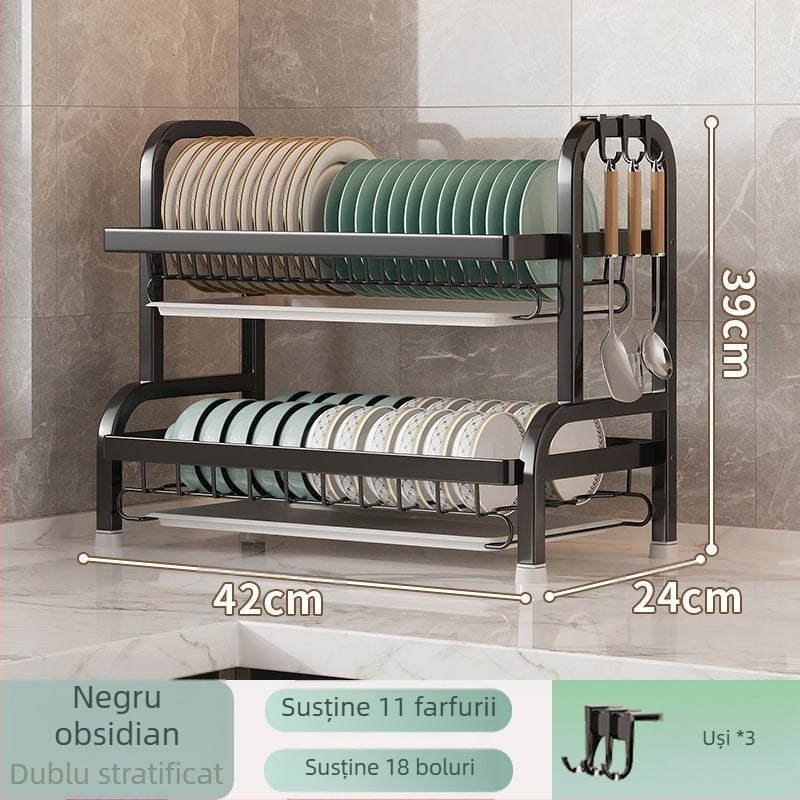 Raft de bucătărie pentru vase, pliabil, din oțel carbon, design simplu și modern