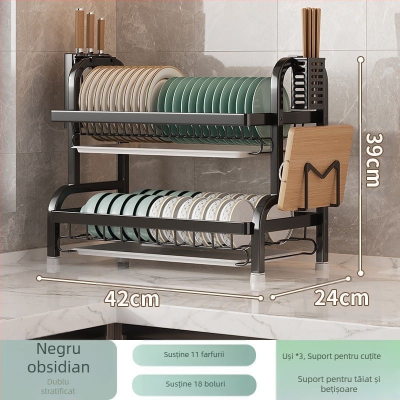 Raft de bucătărie pentru vase, pliabil, din oțel carbon, design simplu și modern