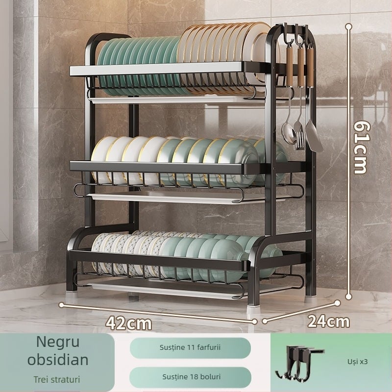 Raft de bucătărie pentru vase, pliabil, din oțel carbon, design simplu și modern