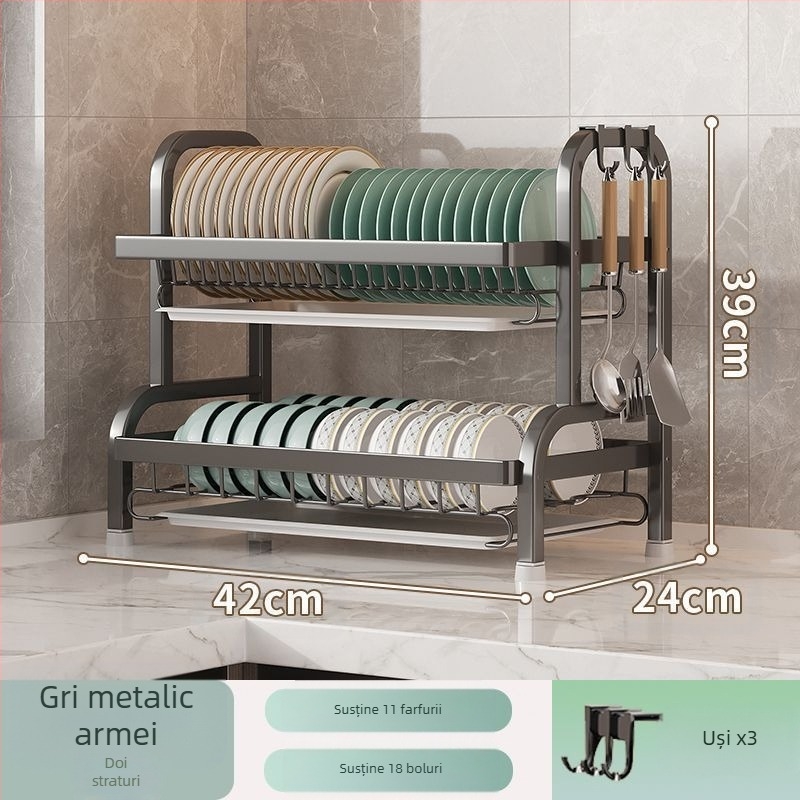 Raft de bucătărie pentru vase, pliabil, din oțel carbon, design simplu și modern