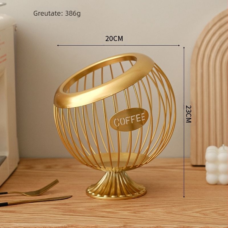 Coș metalic de depozitare pentru capsule de cafea, fructe și gustări — model 527 • material: metal • stil: modern simplu • categorie: coș de depozitare