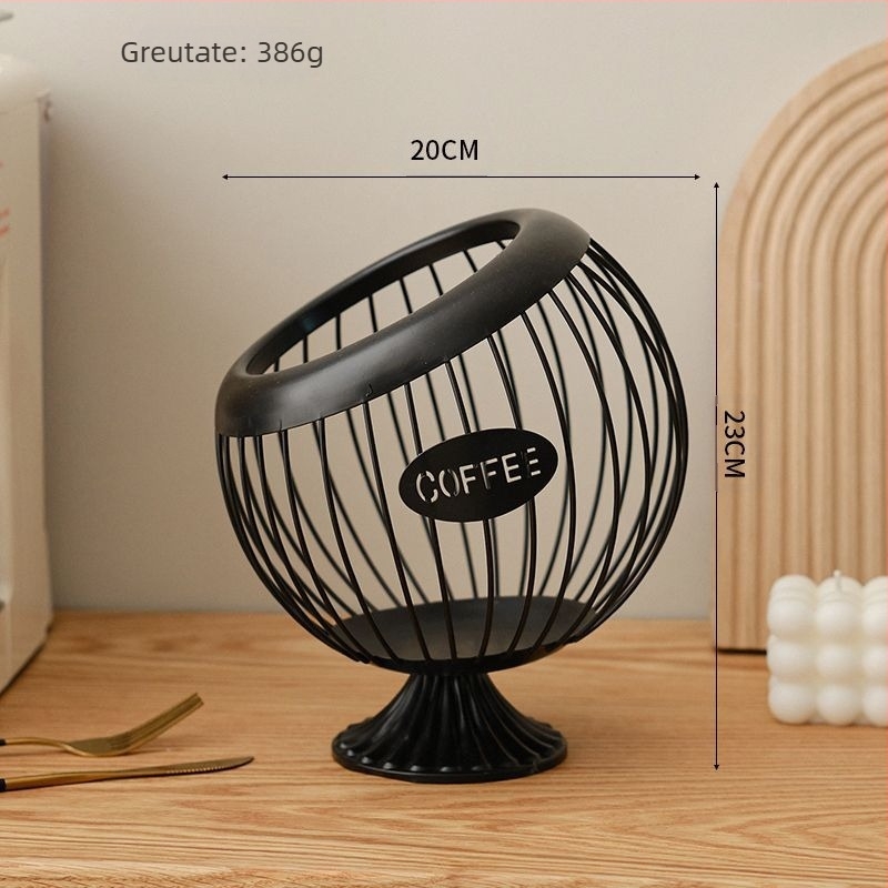 Coș metalic de depozitare pentru capsule de cafea, fructe și gustări — model 527 • material: metal • stil: modern simplu • categorie: coș de depozitare