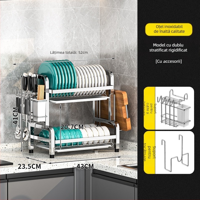 Raft pentru vase din oțel inoxidabil, pentru blat — multistrat, design modern și simplu