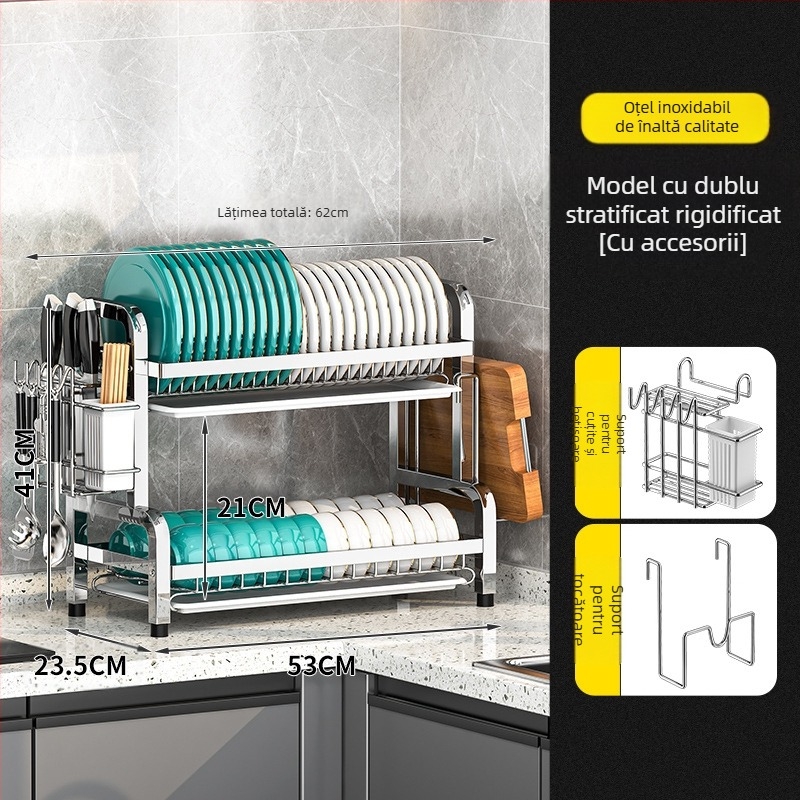 Raft pentru vase din oțel inoxidabil, pentru blat — multistrat, design modern și simplu