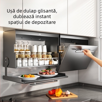 Raft de condimente montat pe perete sub dulapul de bucătărie (Brand: Lu Bao; Material: oțel din carbon; Funcție: multifuncțional; Montaj: pe perete; Stil: modern minimalist)