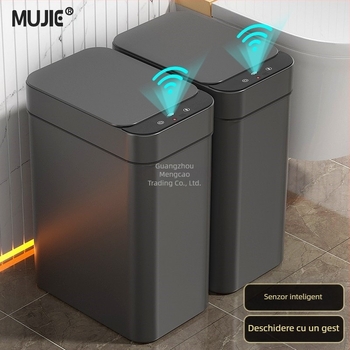 Coș de gunoi inteligent pentru uz casnic – cu senzor, complet automat, din plastic, formă cilindrică lungă, 100% material nou