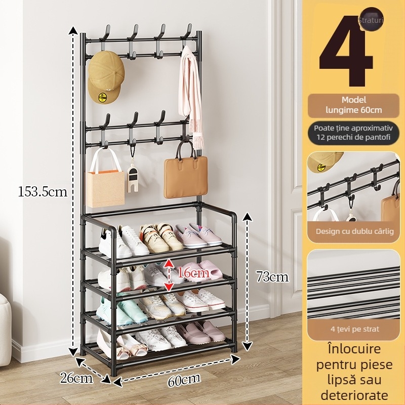 Raft metalic pentru pantofi și pălării, cu 3 sau 4 etaje, pentru hol, depozitare multifuncțională, stil modern minimalist