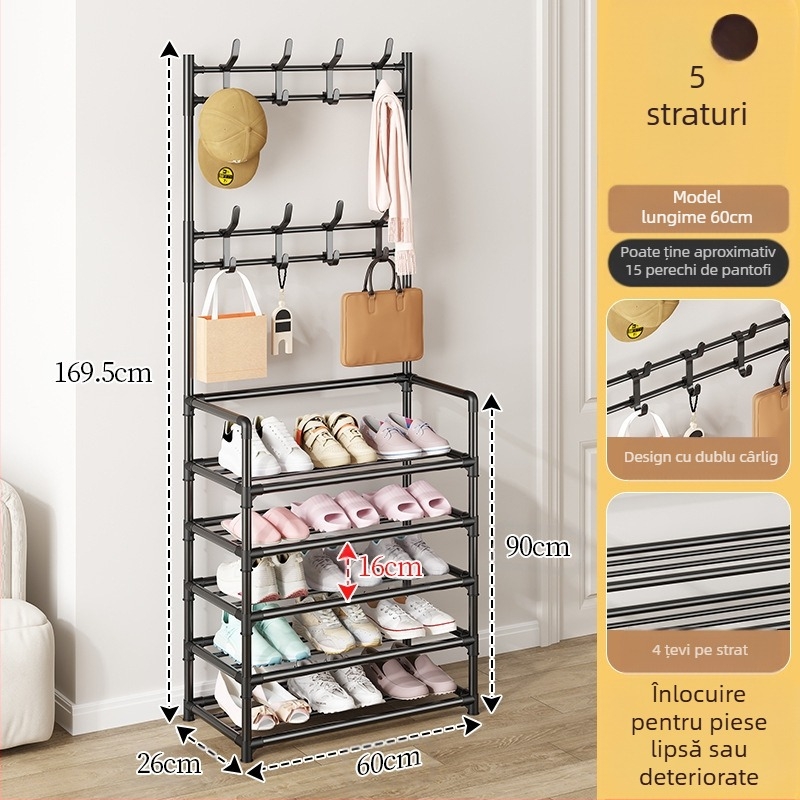 Raft metalic pentru pantofi și pălării, cu 3 sau 4 etaje, pentru hol, depozitare multifuncțională, stil modern minimalist